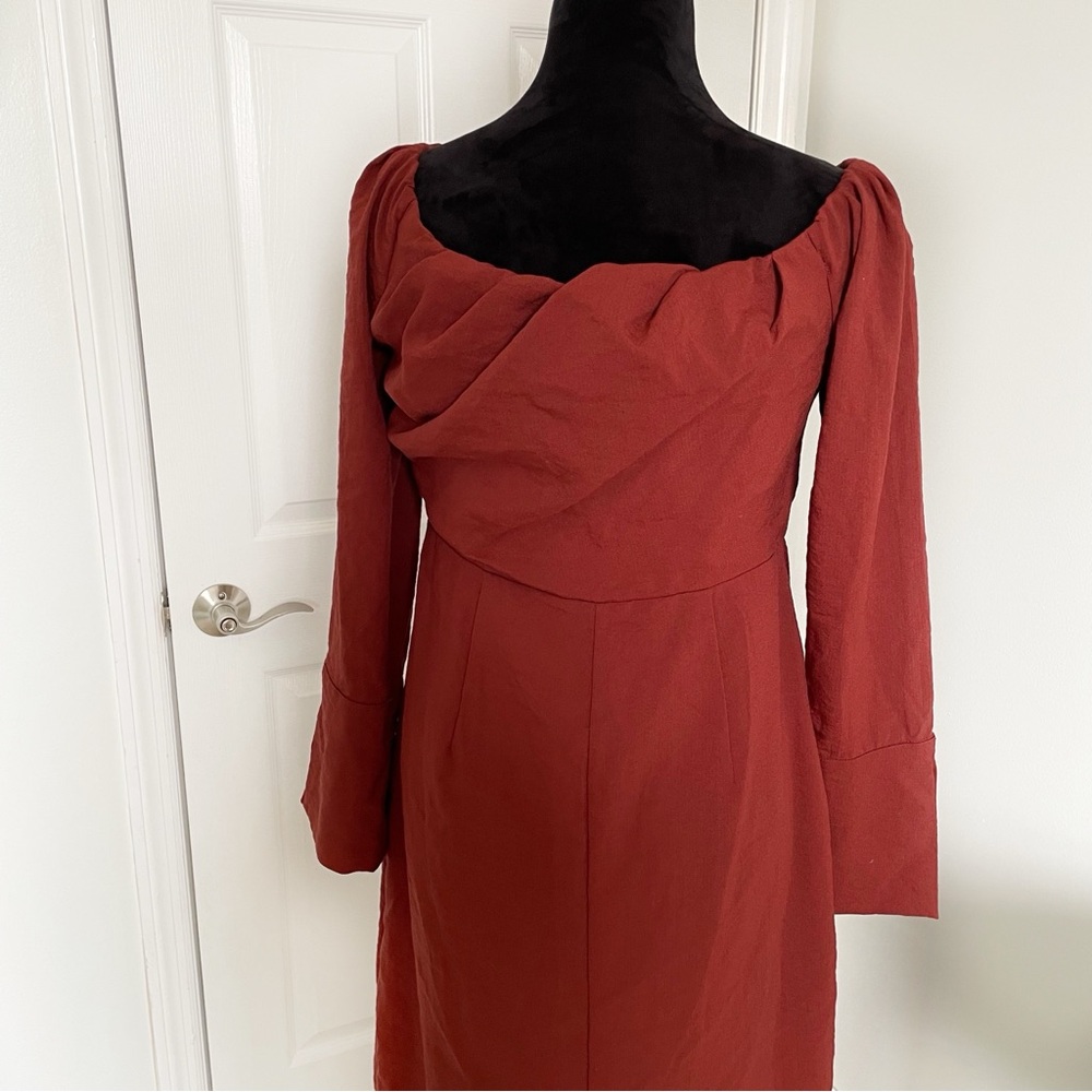Future Collective Reese Blutstein Rust Red Off Shoulder Midi Dress 10 - Picture 8 of 9